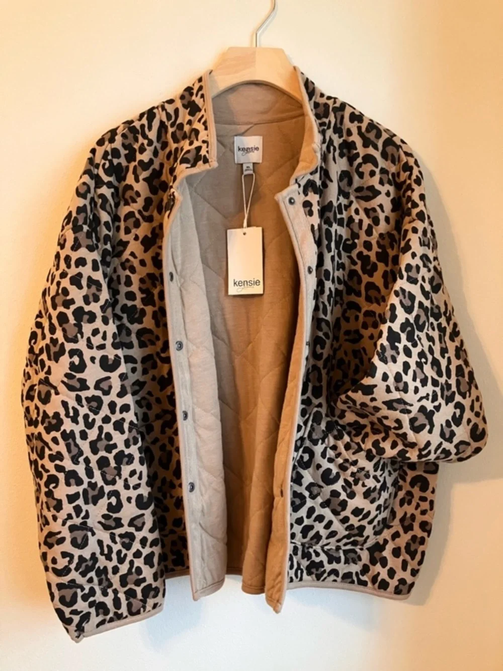 Kensie Quilted Spring Jacket Button-Up Leopard Cheetah Extra Large NWT oversized - Picture 8 of 14